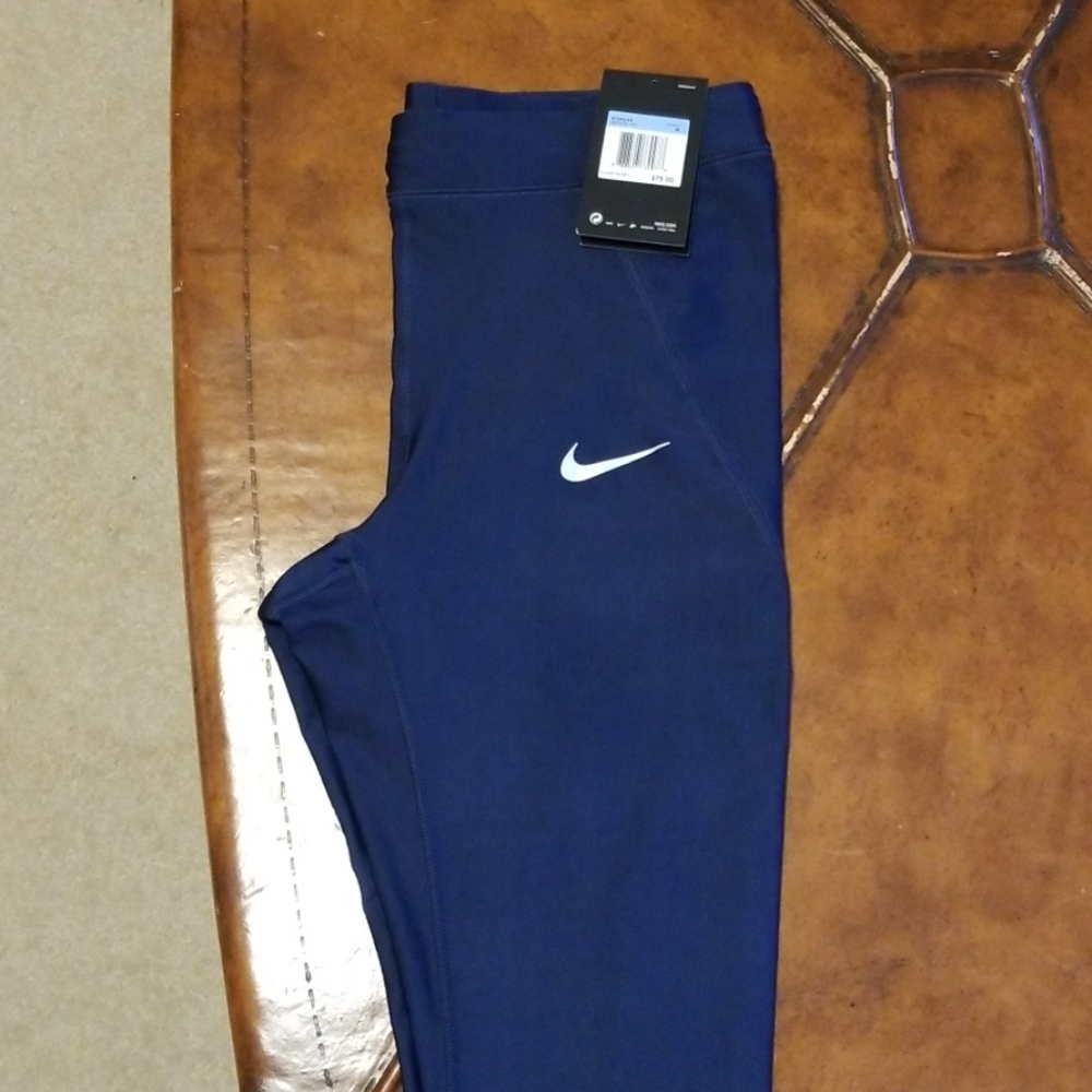 Nike Navy Blue Running leggings with reflective Swoosh